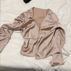 H&M Satin Wrap Top in Blush